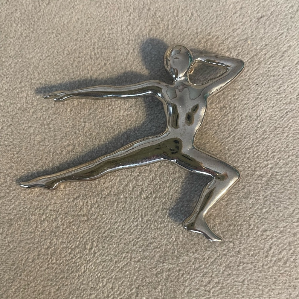 JJ Jonette Vintage Dancer Brooch, Metal, SIGNED, 2 x 2 1/4”Modern Dance, Ballet